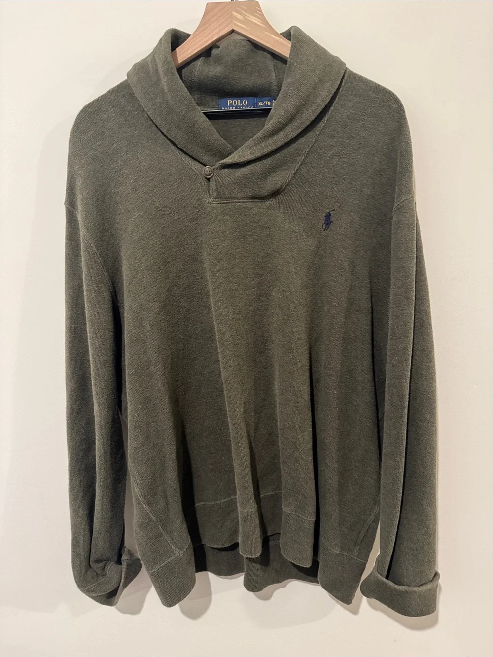 Polo Ralph Lauren Green Cotton Shawl Collar Mens Sweater - Picture 1 of 6